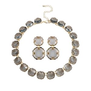 Elegant Gold and Smokey Gret Necklace and Earring Set